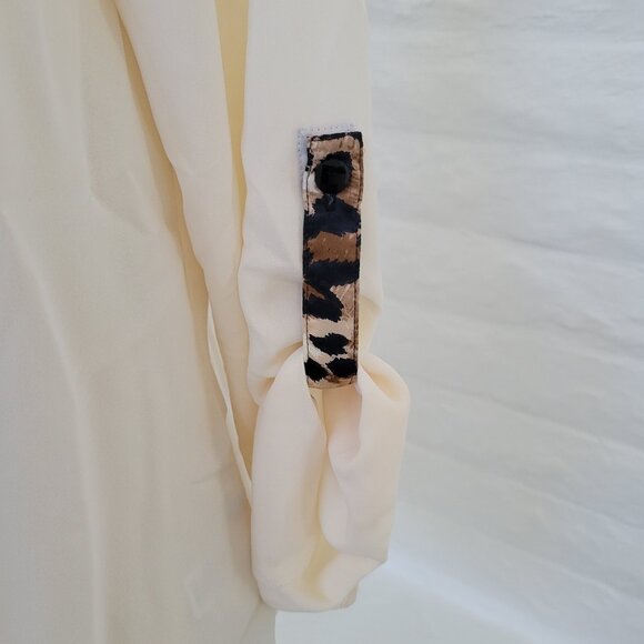 White Button Down Top Small Animal Print Blouse Shirt Ivory George Simonton Says - Picture 3 of 6